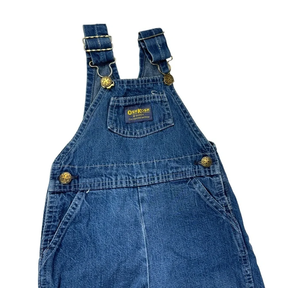 Vintage Oshkosh B'Gosh Denim Overalls Infant 18 m Blue Jean Bibs Made In USA